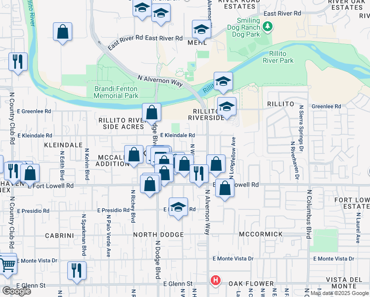 map of restaurants, bars, coffee shops, grocery stores, and more near 3361 North Winstel Boulevard in Tucson