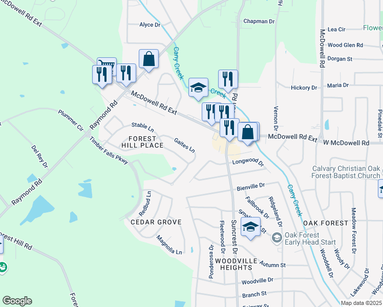 map of restaurants, bars, coffee shops, grocery stores, and more near 2061 Gaites Lane in Jackson