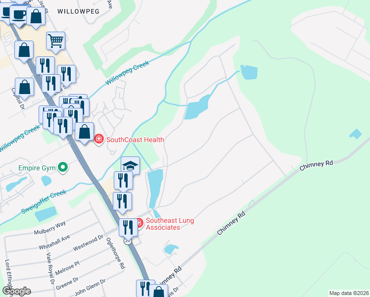 map of restaurants, bars, coffee shops, grocery stores, and more near 107 Willowpeg Road in Rincon