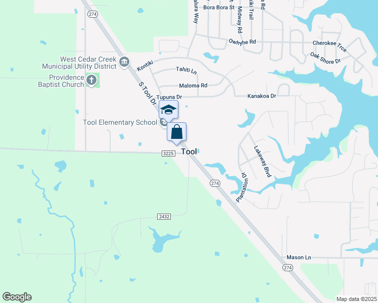 map of restaurants, bars, coffee shops, grocery stores, and more near 1216 South Tool Drive in Tool