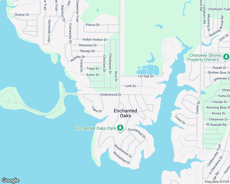 map of restaurants, bars, coffee shops, grocery stores, and more near 106 Cedarwood Drive in Enchanted Oaks