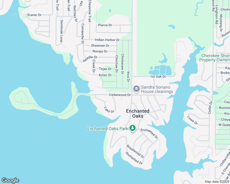 map of restaurants, bars, coffee shops, grocery stores, and more near 120 Cedarwood Drive in Enchanted Oaks