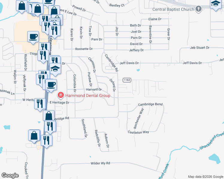 map of restaurants, bars, coffee shops, grocery stores, and more near 8311 Oxford Drive in Tyler