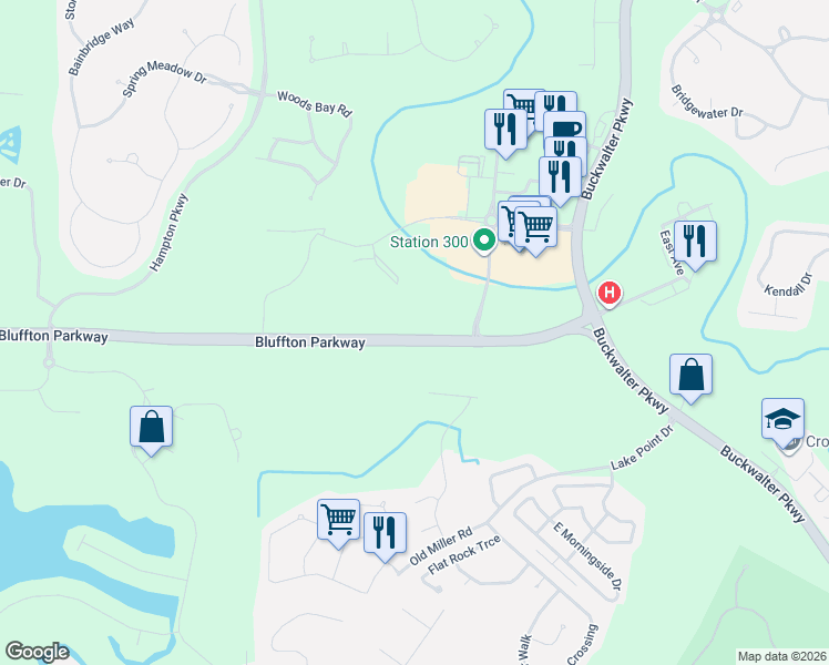 map of restaurants, bars, coffee shops, grocery stores, and more near 103 Inspiration Avenue in Bluffton