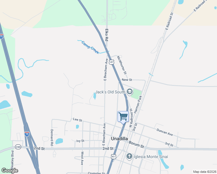 map of restaurants, bars, coffee shops, grocery stores, and more near 1063 Oak Street in Unadilla