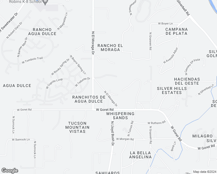 map of restaurants, bars, coffee shops, grocery stores, and more near 3620 West Goret Road in Tucson