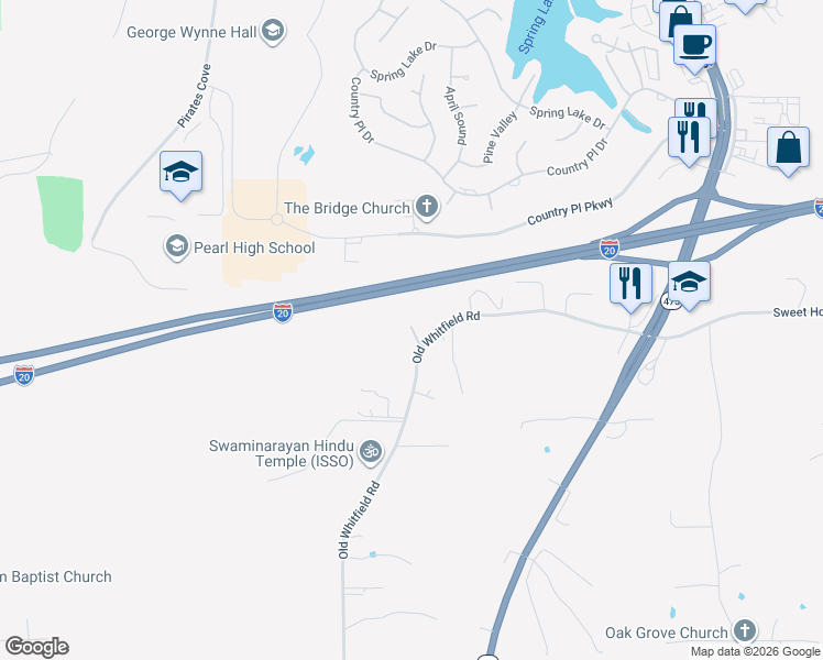 map of restaurants, bars, coffee shops, grocery stores, and more near 2001 Old Whitfield Road in Pearl