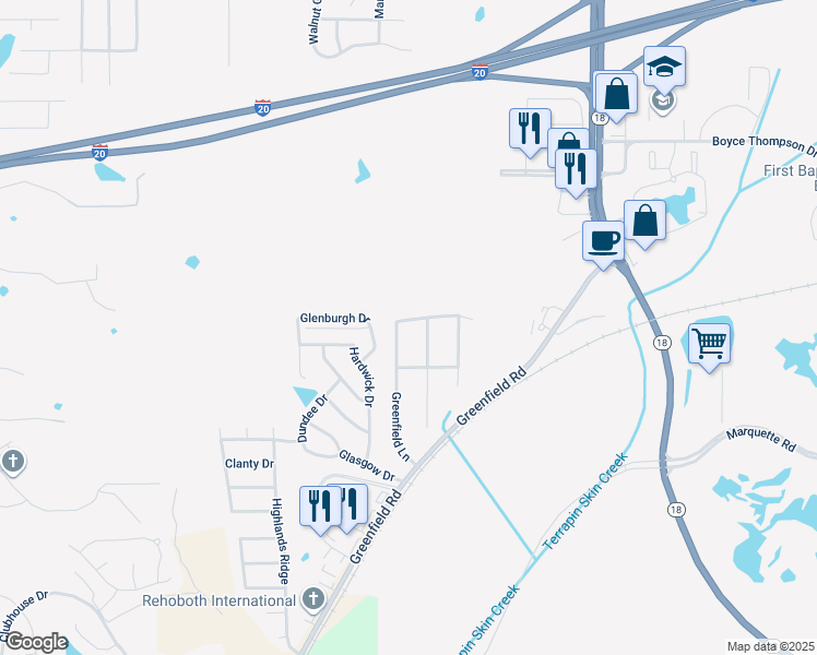 map of restaurants, bars, coffee shops, grocery stores, and more near 176 Greenfield Lane in Pearl