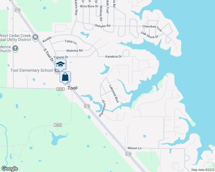 map of restaurants, bars, coffee shops, grocery stores, and more near 200 Lakeway Boulevard in Tool