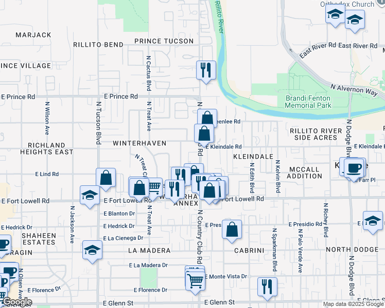 map of restaurants, bars, coffee shops, grocery stores, and more near 3324 North Bentley Avenue in Tucson