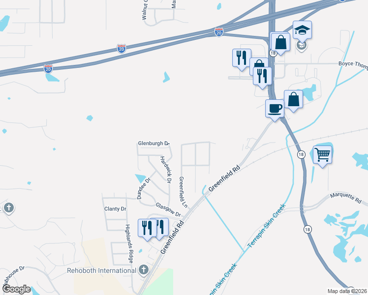 map of restaurants, bars, coffee shops, grocery stores, and more near 176 Greenfield Lane in Pearl