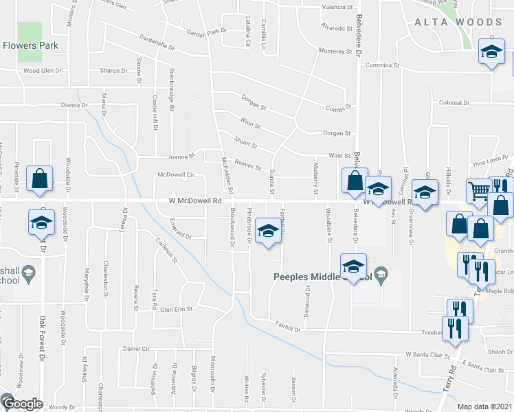 map of restaurants, bars, coffee shops, grocery stores, and more near 947 West McDowell Road in Jackson