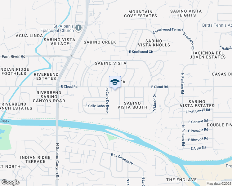 map of restaurants, bars, coffee shops, grocery stores, and more near 7470 East Cloud Road in Tucson