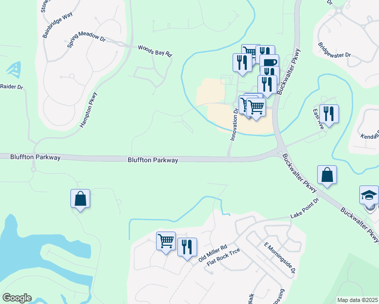 map of restaurants, bars, coffee shops, grocery stores, and more near 103 Inspiration Avenue in Bluffton