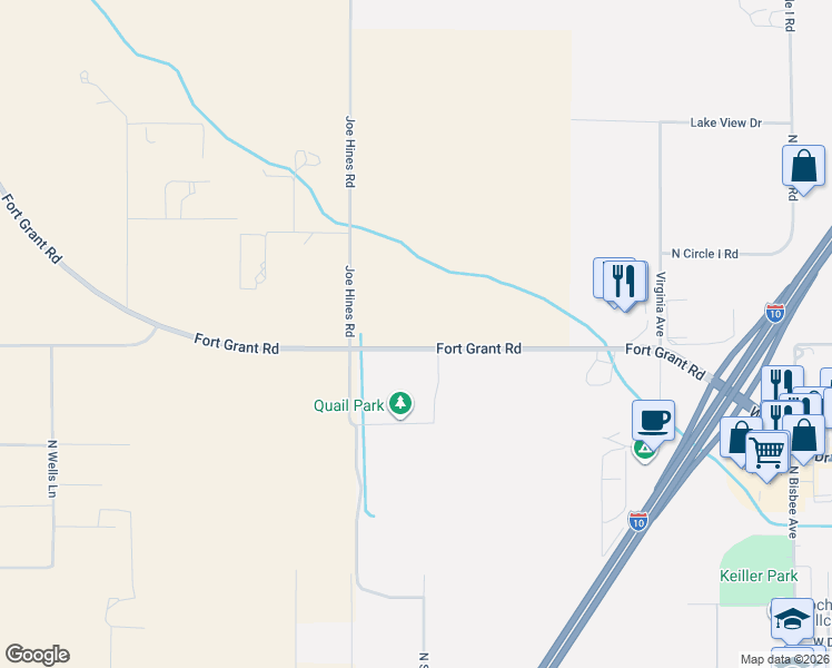 map of restaurants, bars, coffee shops, grocery stores, and more near 1655 Fort Grant Road in Willcox