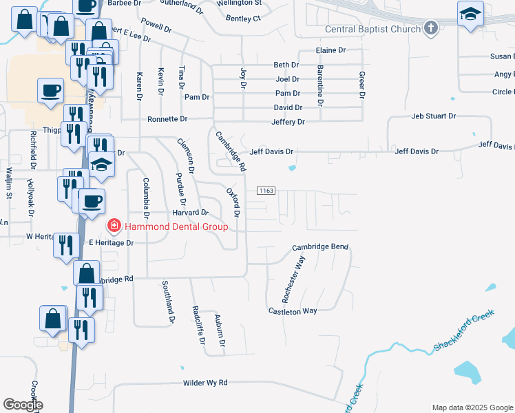 map of restaurants, bars, coffee shops, grocery stores, and more near 8406 Cambridge Road in Tyler