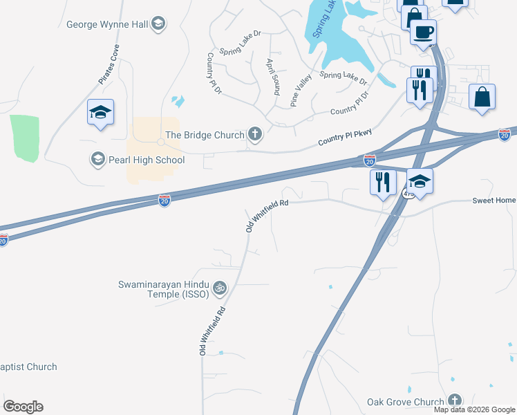map of restaurants, bars, coffee shops, grocery stores, and more near 2001 Old Whitfield Road in Pearl