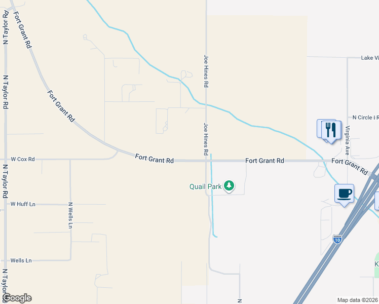 map of restaurants, bars, coffee shops, grocery stores, and more near 1250 Fort Grant Road in Willcox
