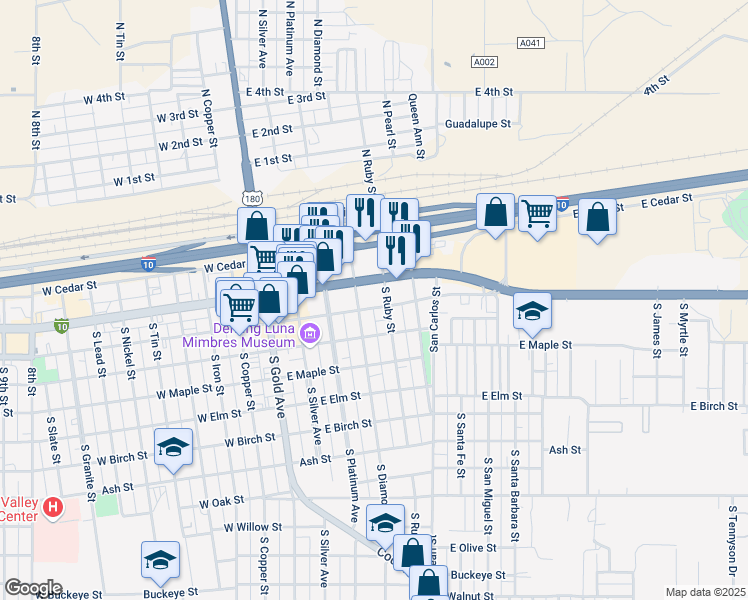 map of restaurants, bars, coffee shops, grocery stores, and more near 420 E Spruce St in Deming