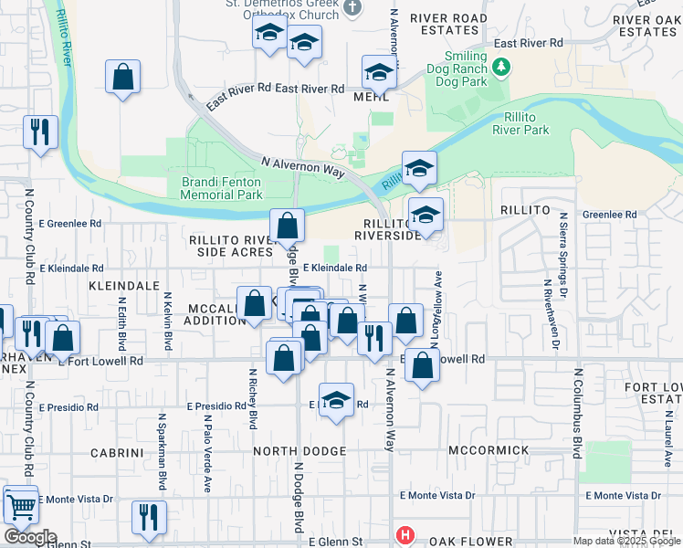 map of restaurants, bars, coffee shops, grocery stores, and more near 3361 North Winstel Boulevard in Tucson