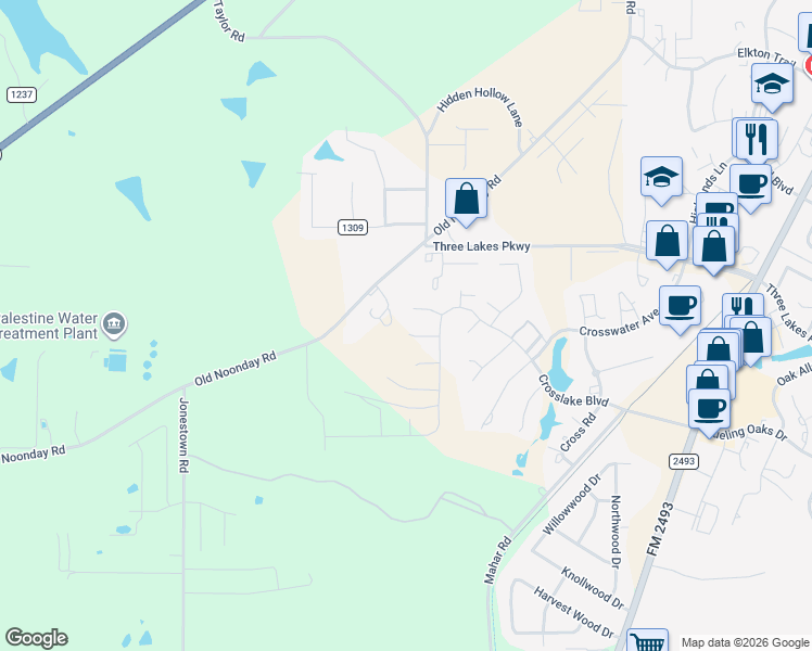map of restaurants, bars, coffee shops, grocery stores, and more near 14615 County Road 192 in Tyler