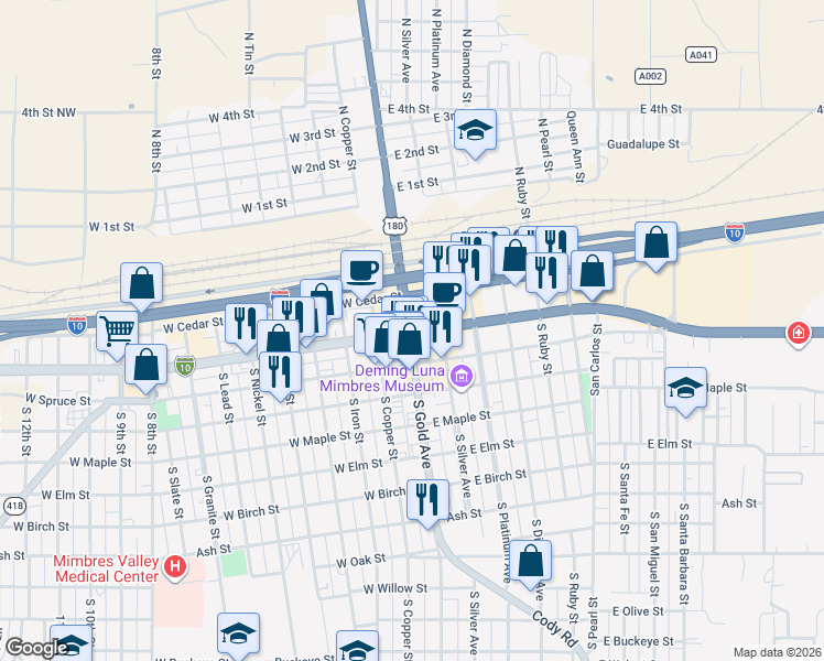 map of restaurants, bars, coffee shops, grocery stores, and more near in Deming