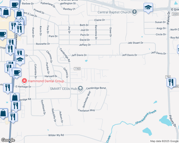 map of restaurants, bars, coffee shops, grocery stores, and more near 8317 Garrett Drive in Tyler