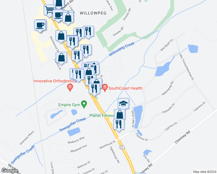 map of restaurants, bars, coffee shops, grocery stores, and more near 814 Towne Park Drive West in Rincon