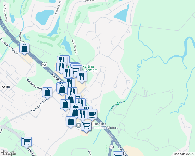 map of restaurants, bars, coffee shops, grocery stores, and more near 60 Oak Forest Road in Bluffton