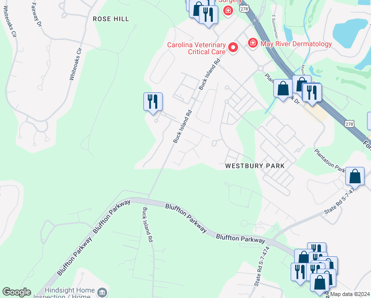 map of restaurants, bars, coffee shops, grocery stores, and more near 10 Willow Run in Bluffton