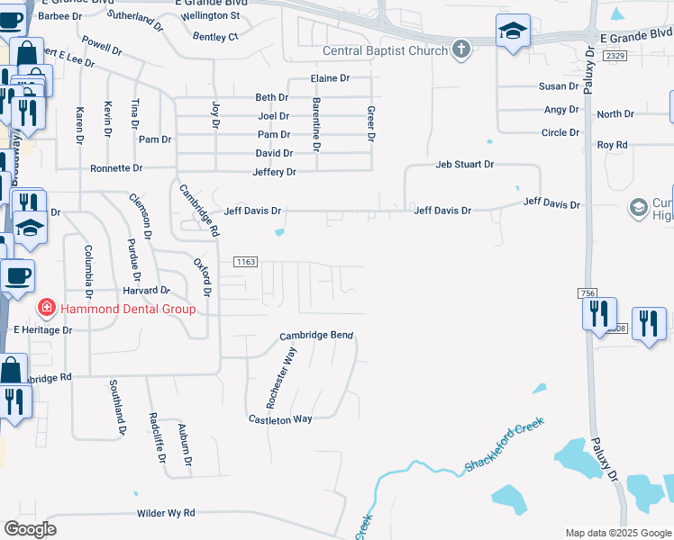 map of restaurants, bars, coffee shops, grocery stores, and more near 908 McClenny Drive in Tyler