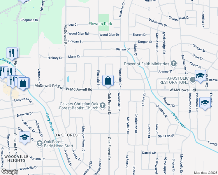 map of restaurants, bars, coffee shops, grocery stores, and more near 1440 West McDowell Road in Jackson