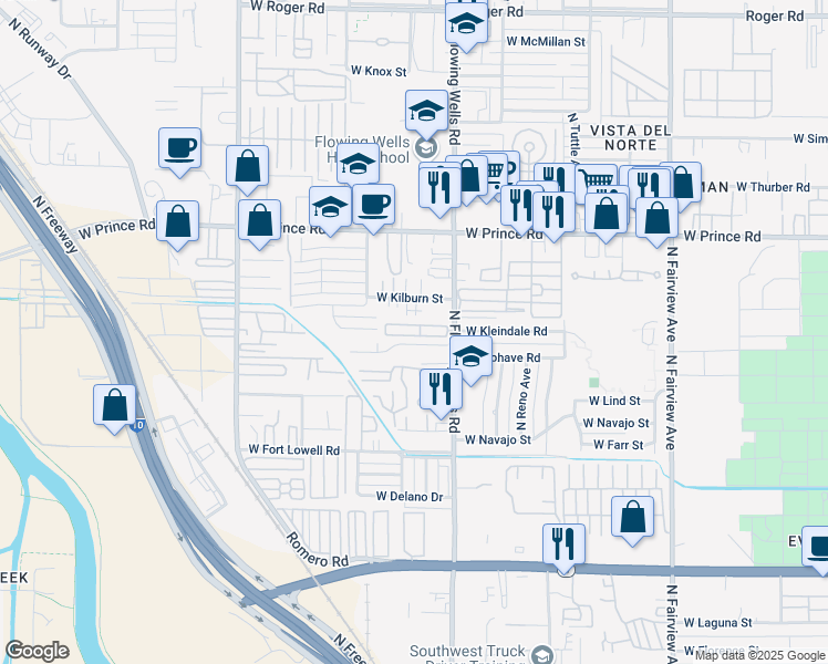 map of restaurants, bars, coffee shops, grocery stores, and more near 1449 West Kilburn Street in Tucson