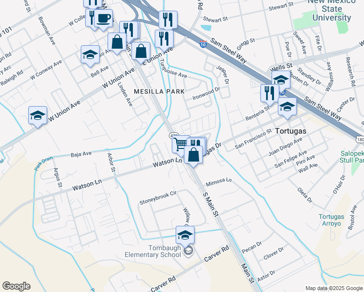 map of restaurants, bars, coffee shops, grocery stores, and more near 3833 S Main St in Dona Ana