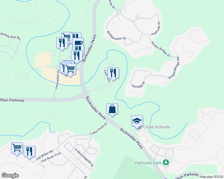 map of restaurants, bars, coffee shops, grocery stores, and more near 175 South Street in Bluffton