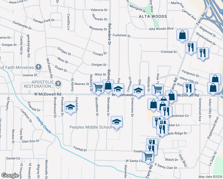 map of restaurants, bars, coffee shops, grocery stores, and more near 2549 Paden Street in Jackson