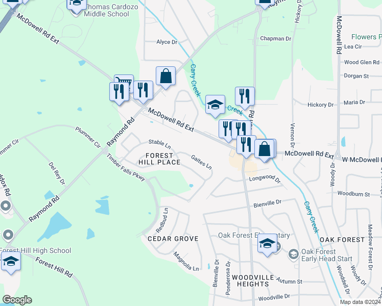 map of restaurants, bars, coffee shops, grocery stores, and more near 207 Gaites Lane in Jackson