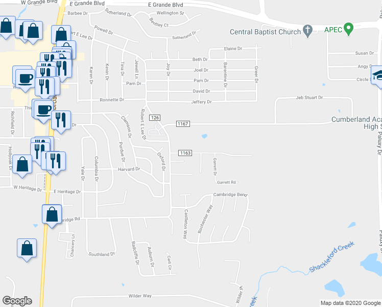 map of restaurants, bars, coffee shops, grocery stores, and more near 820 McClenny Drive in Tyler