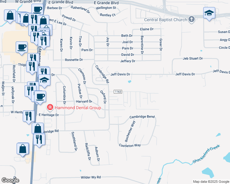 map of restaurants, bars, coffee shops, grocery stores, and more near 712 McClenny Drive in Tyler