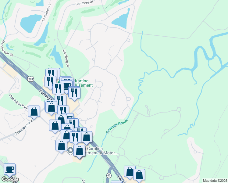 map of restaurants, bars, coffee shops, grocery stores, and more near 5 South Point Court in Bluffton