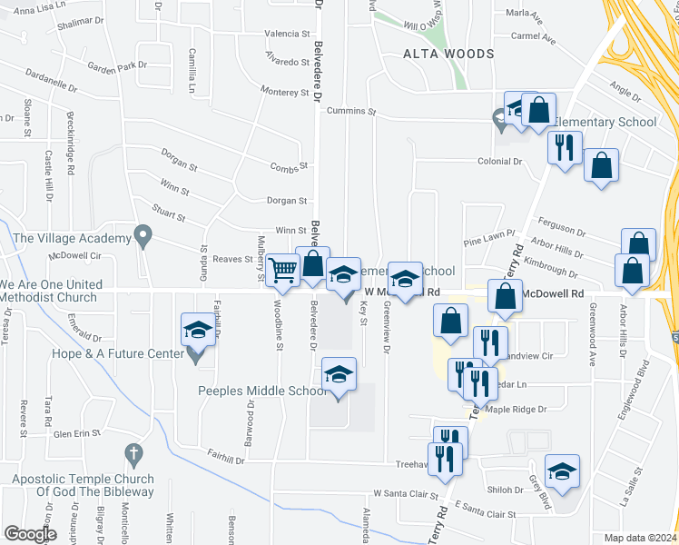 map of restaurants, bars, coffee shops, grocery stores, and more near 2557 Paden Street in Jackson