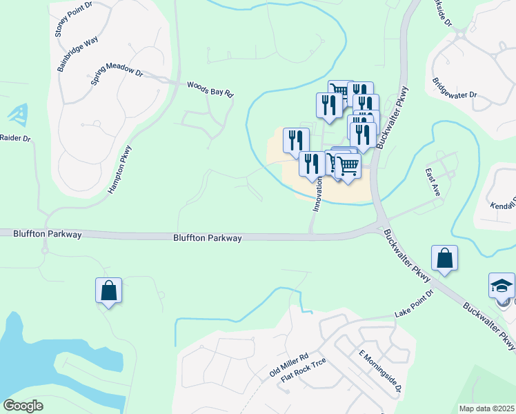 map of restaurants, bars, coffee shops, grocery stores, and more near 103 Inspiration Avenue in Bluffton