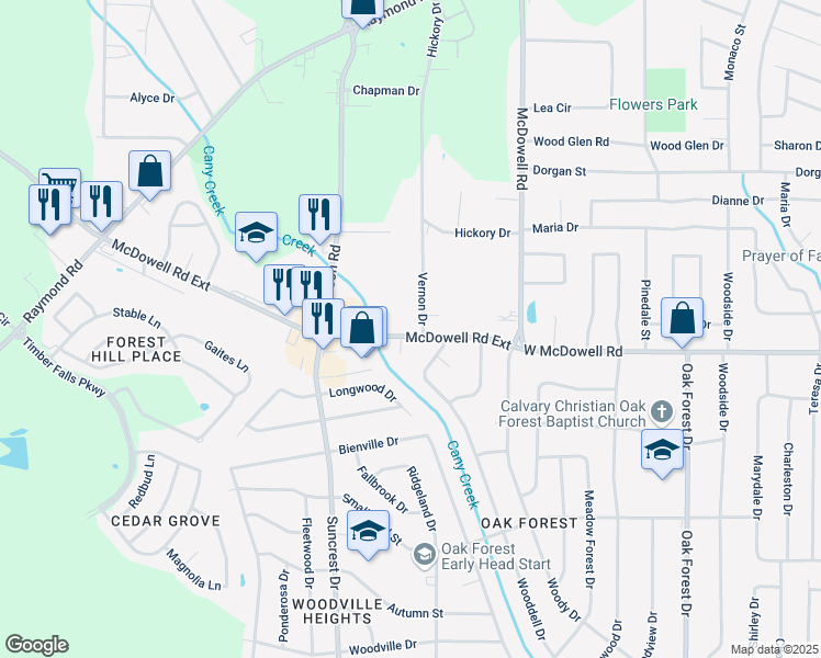 map of restaurants, bars, coffee shops, grocery stores, and more near 2724 McDowell Road Extension in Jackson