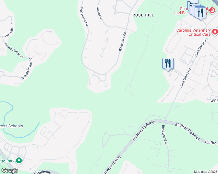 map of restaurants, bars, coffee shops, grocery stores, and more near 3 Morning Mist Place in Bluffton