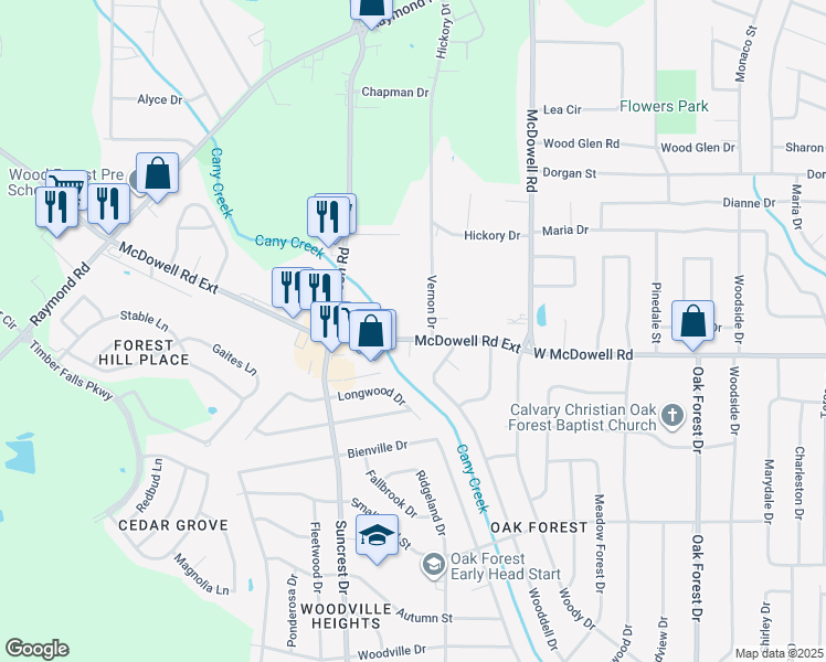 map of restaurants, bars, coffee shops, grocery stores, and more near 2724 McDowell Road Extension in Jackson
