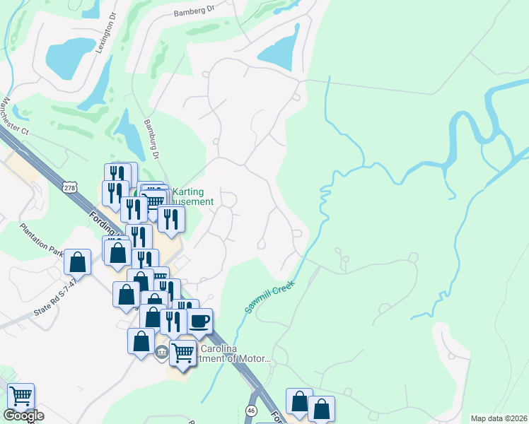 map of restaurants, bars, coffee shops, grocery stores, and more near 5 South Point Court in Bluffton