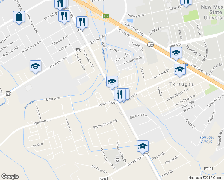 map of restaurants, bars, coffee shops, grocery stores, and more near 3833 S Main St in Dona Ana