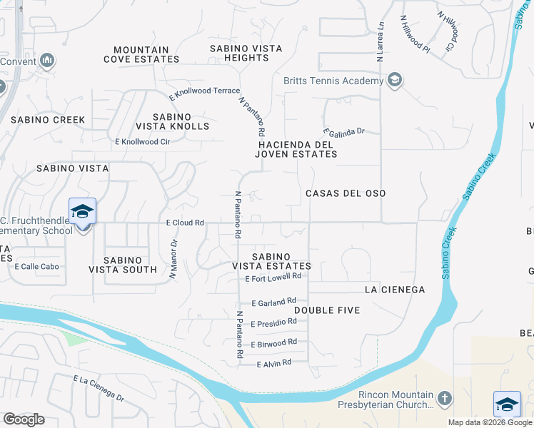 map of restaurants, bars, coffee shops, grocery stores, and more near 8020 East Paseo De Beatriz in Tucson