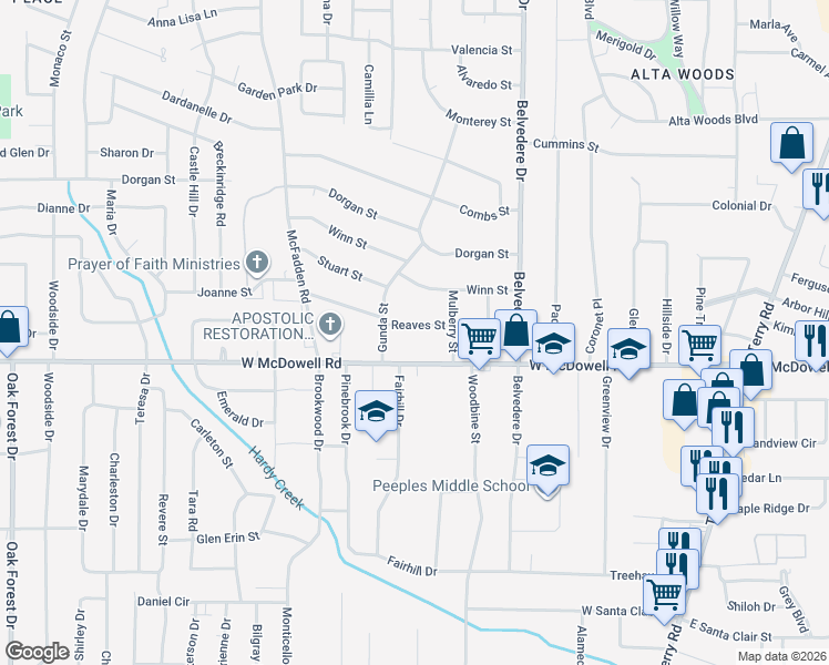 map of restaurants, bars, coffee shops, grocery stores, and more near 843 Reaves Street in Jackson