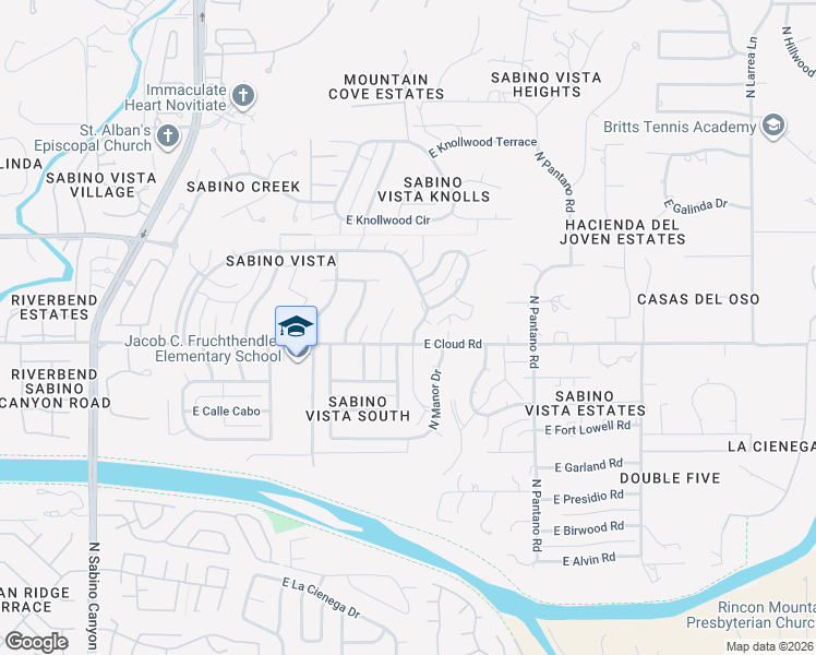 map of restaurants, bars, coffee shops, grocery stores, and more near 7680 East Sabino Vista Drive in Tucson